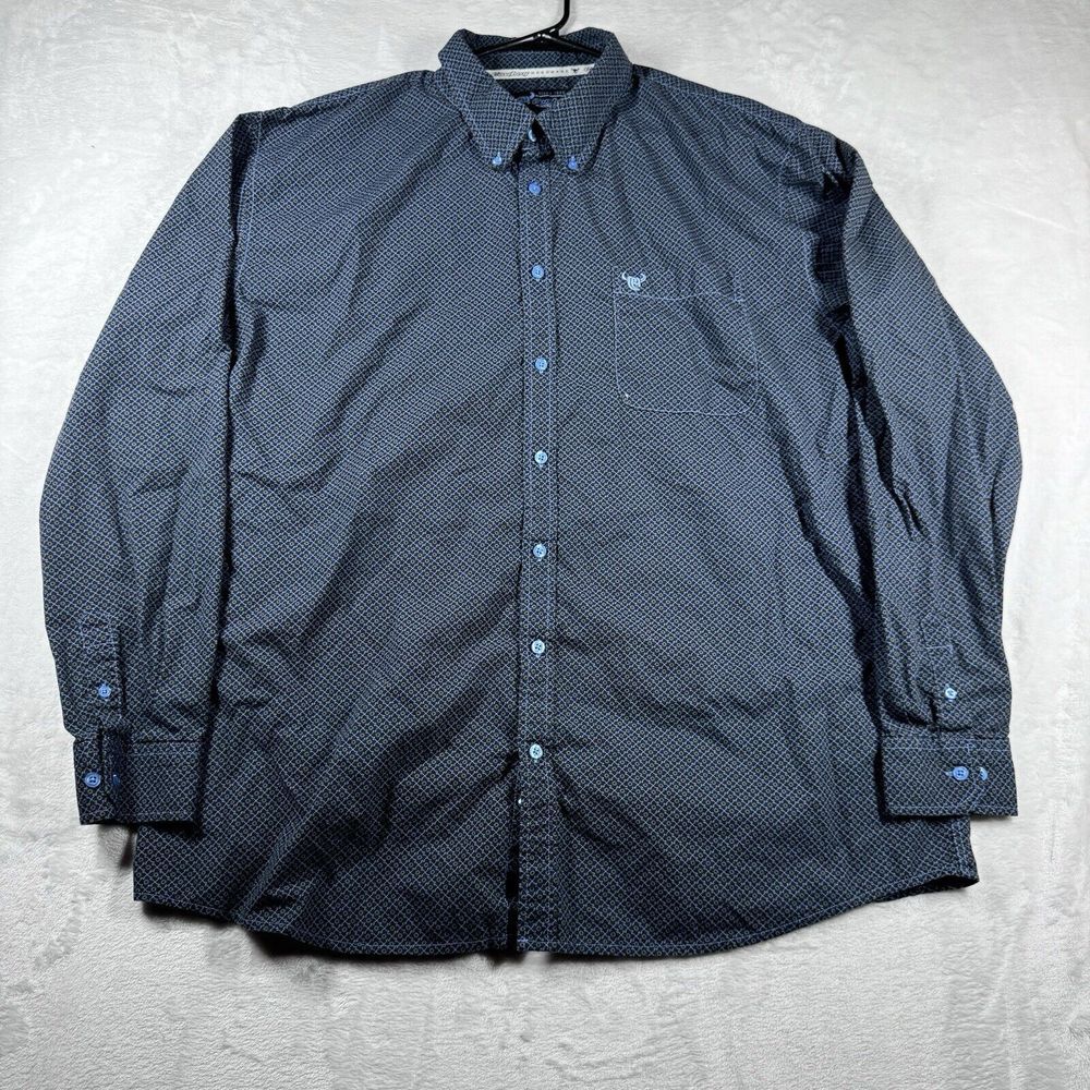 Cowboy Hardware Shirt Mens 2XL Graphic Blue Geometric Long Sleeve Western‎